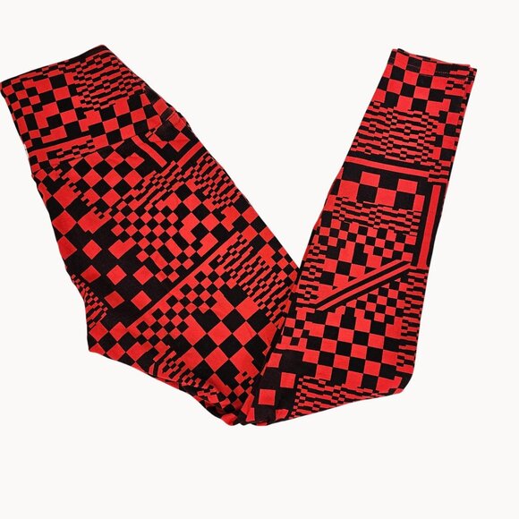 Ladies Red Abstract Emo Grunge Goth Festival School Bold Leggings UGG Ignite XS - Picture 6 of 9
